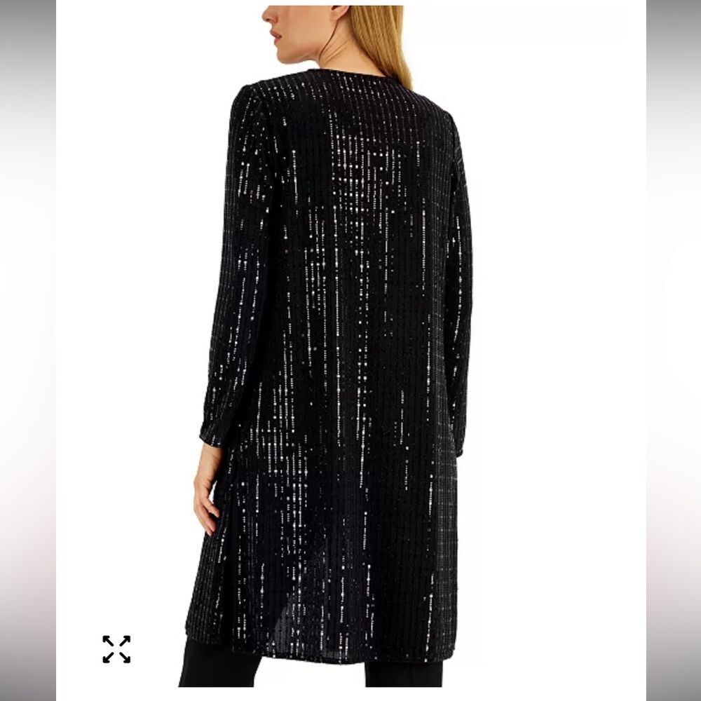 Anne Klein Black Sequin Longline Duster Cardigan NWT Evening Glam Holiday Party - Picture 12 of 16